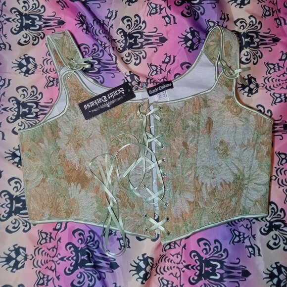 Scarlet Darkness Green Floral Corset - Picture 1 of 9